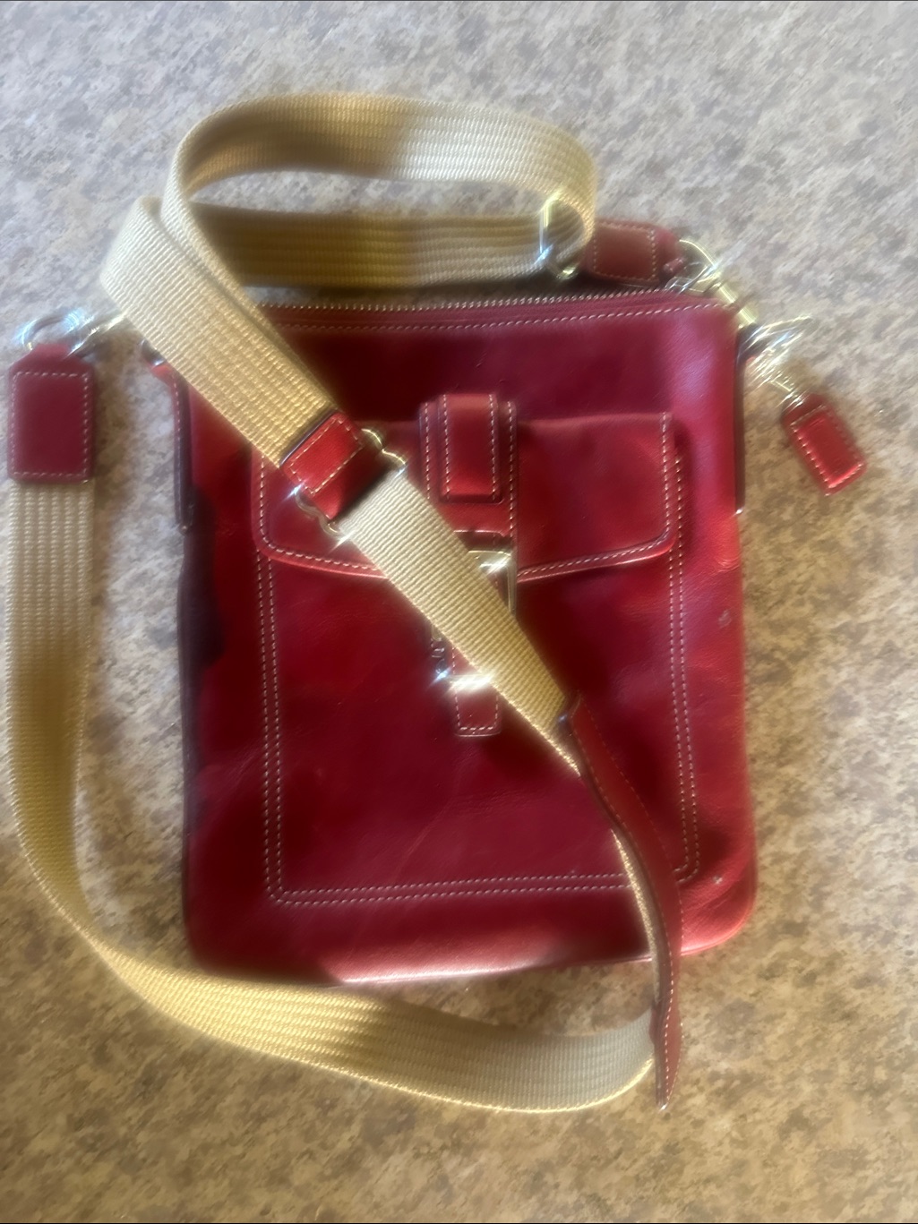 Coach Redleather Crossbody Bag With Beige Strap